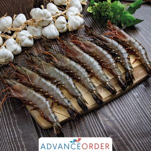 NSFIL Premium Semi - IQF Raw HOSO Black Tiger Prawns 6/8, 750g net 1x1kg