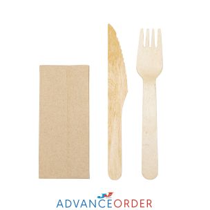 Wooden Meal Pack Fork Knife Kraft Napkin 2ply 1x250