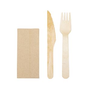 Wooden Meal Pack Fork Knife Kraft Napkin 2ply 1x250