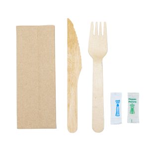 Wooden Meal Pack Fork/Knife/Salt/Pepper Kraft Napkin 2ply 1x250